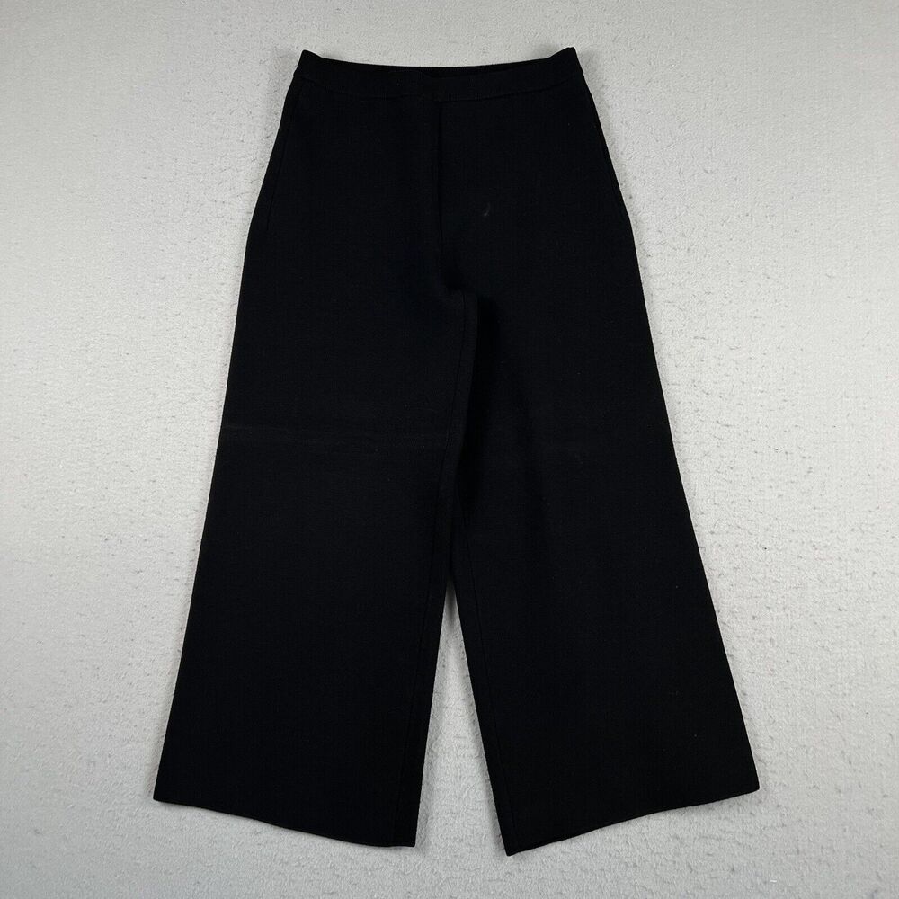 Prabal Gurung Black Viscose Blend High Rise Wide Leg Cropped Knit Pants Size M